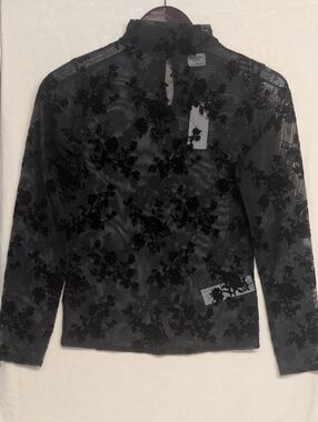 Abercrombie & Fitch Black Floral Burnout Long Sleeve Top
